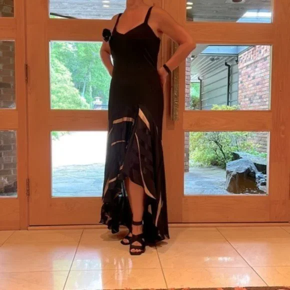 Joseph Ribkoff Black and Copper High Low Dress - Picture 3 of 14